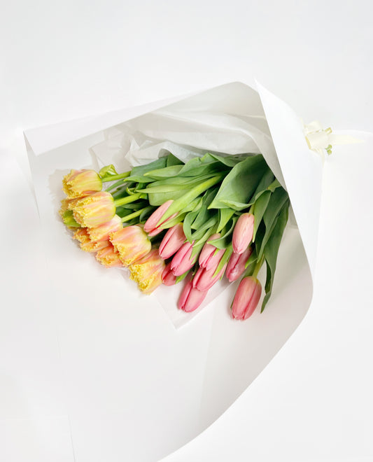 Fresh florist bouquet of Tulips in bright colours. Same day delivery Hobart Tasmania