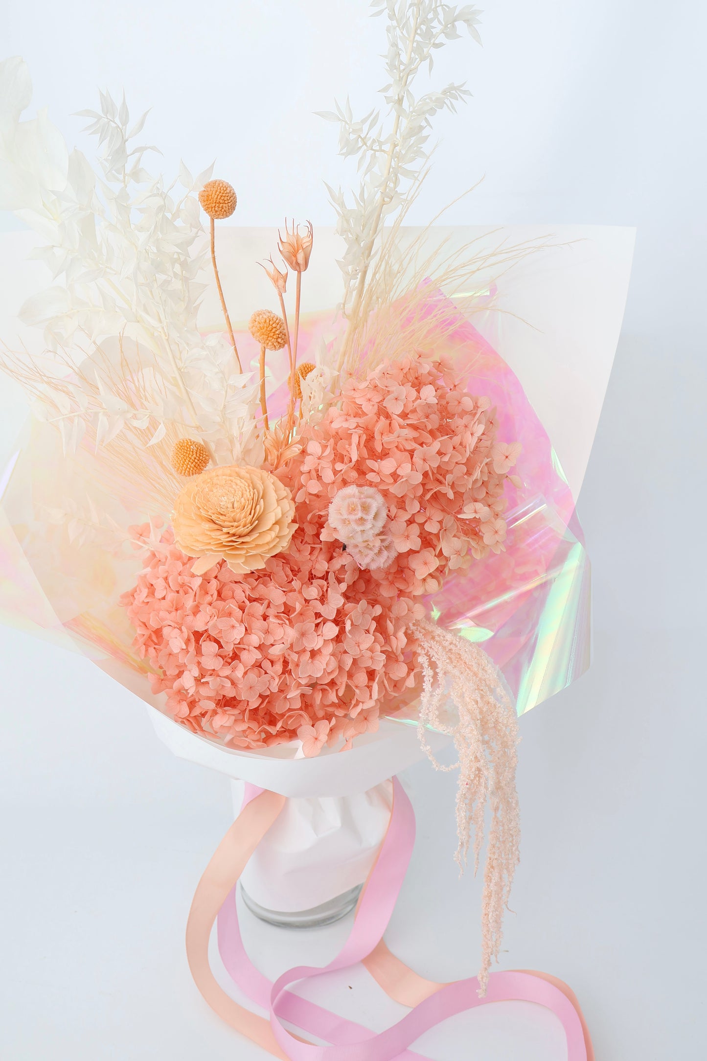Peachy preserved and dried flower bouquet