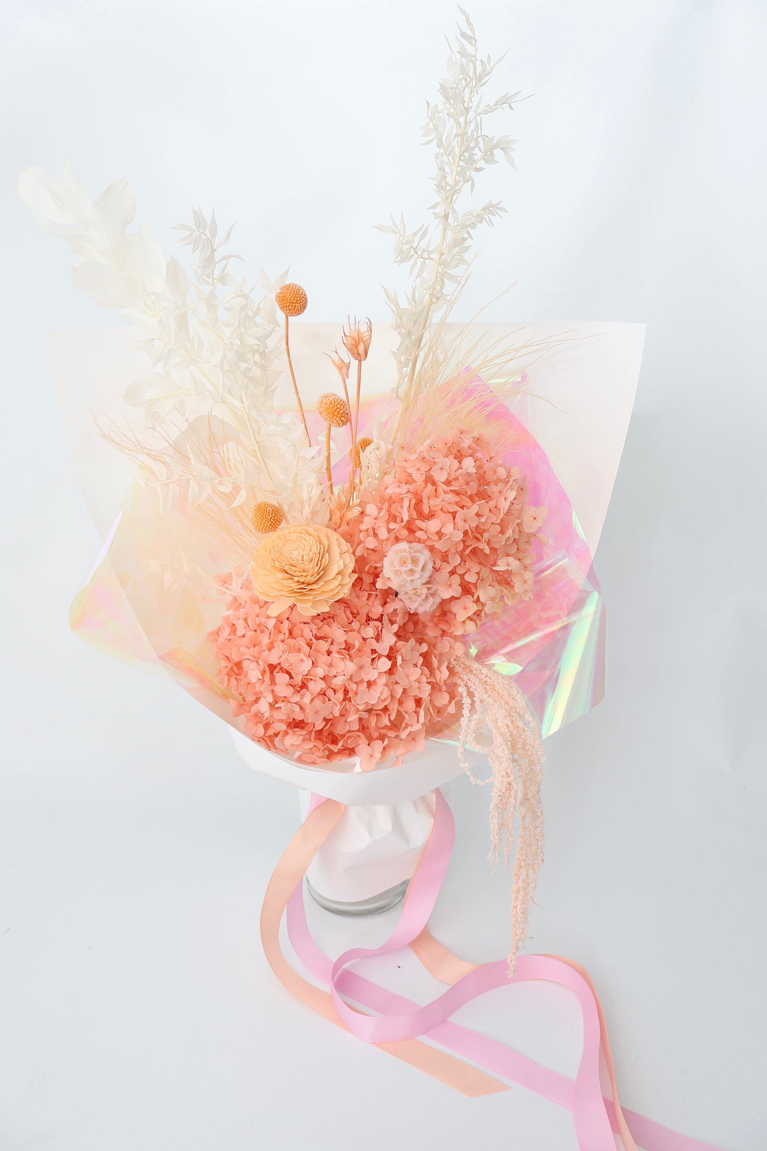 Peachy preserved and dried flower bouquet