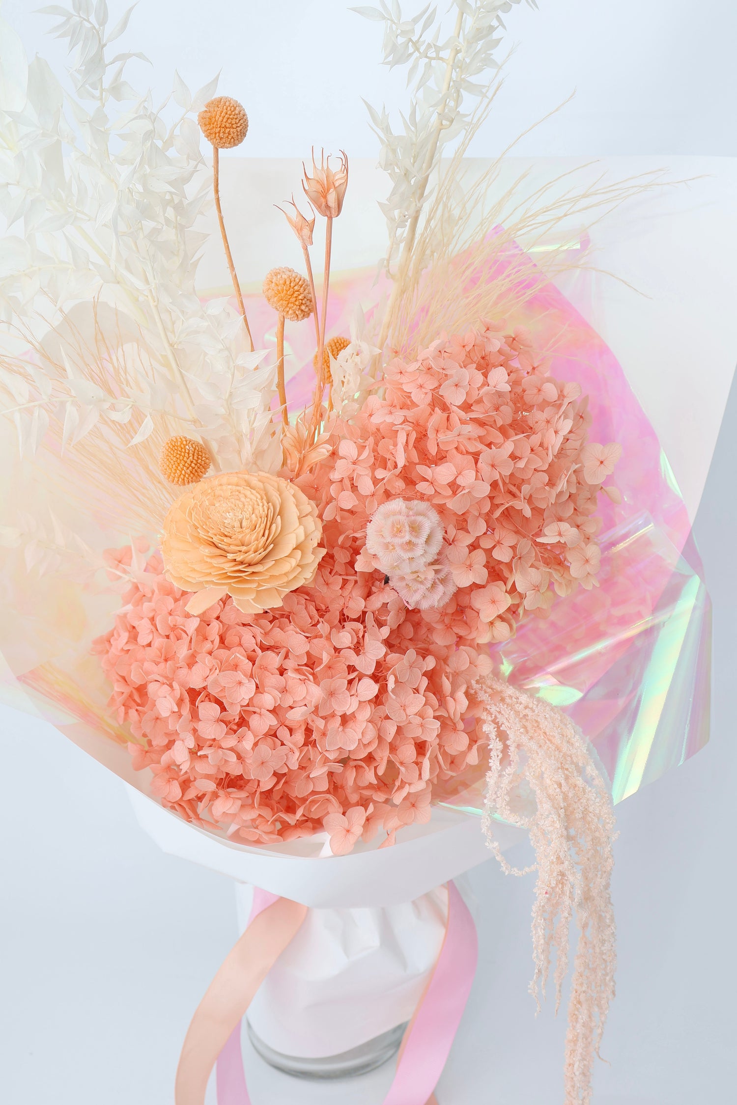 Peachy preserved and dried flower bouquet