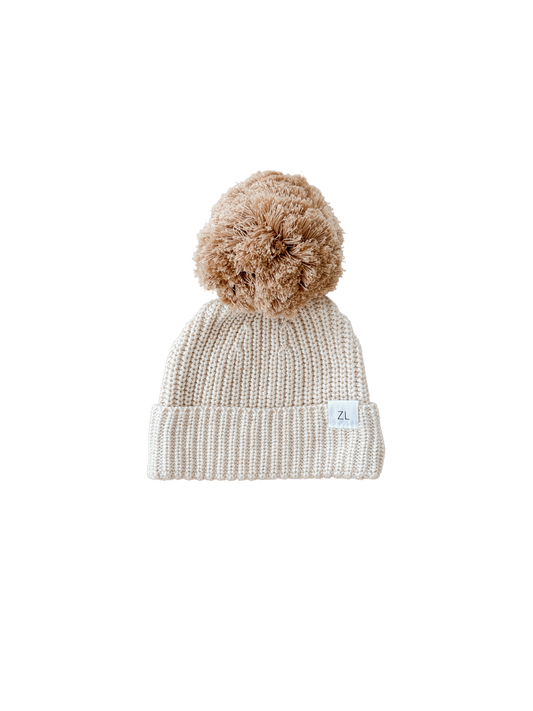 By Ziggy Lou - 100% cotton baby clothing featuring Biscotti Fleck Beanie with pom pom.