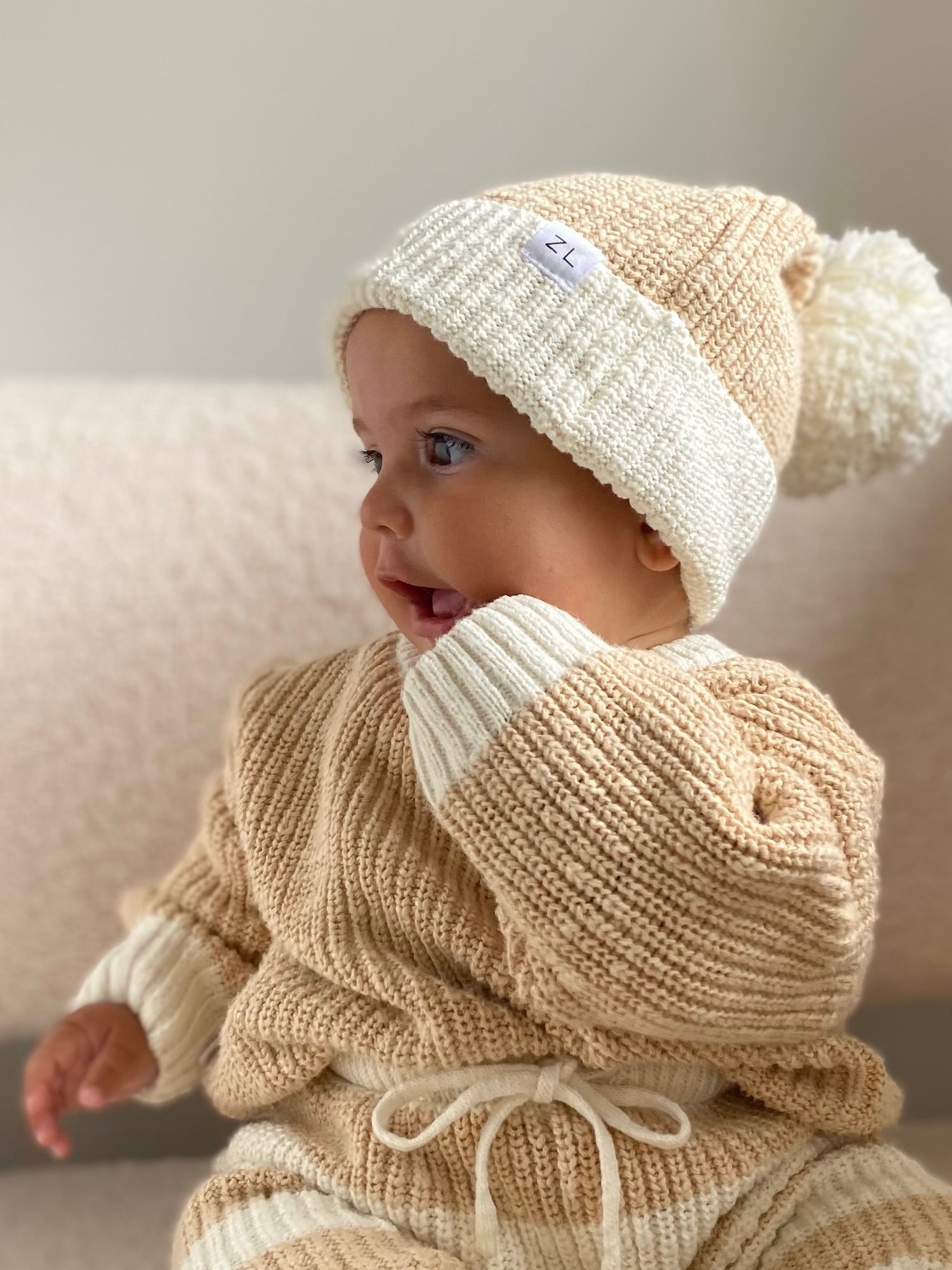 By Ziggy Lou - 100% cotton baby clothing. Featuring two tone wheat jumper.