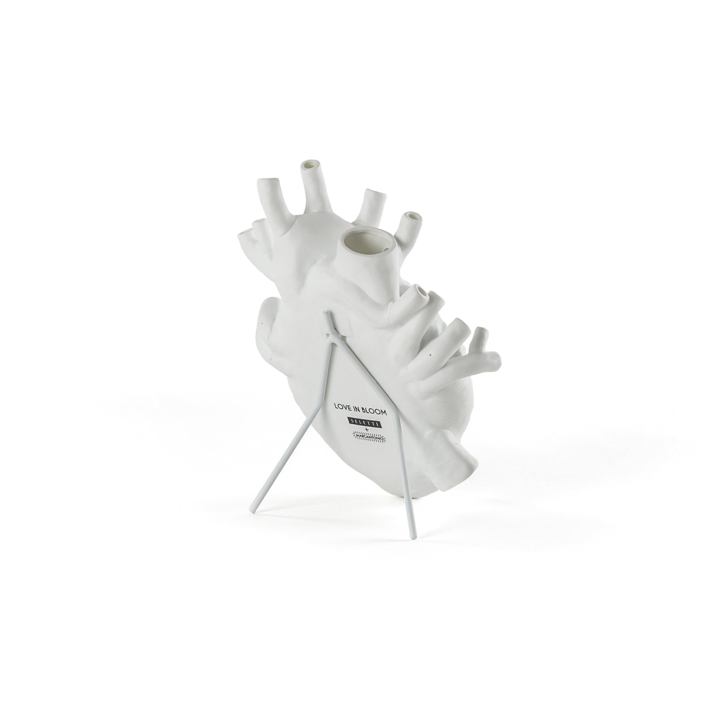 'Love in Bloom' white heart vase by Seletti. With Metal stand. 